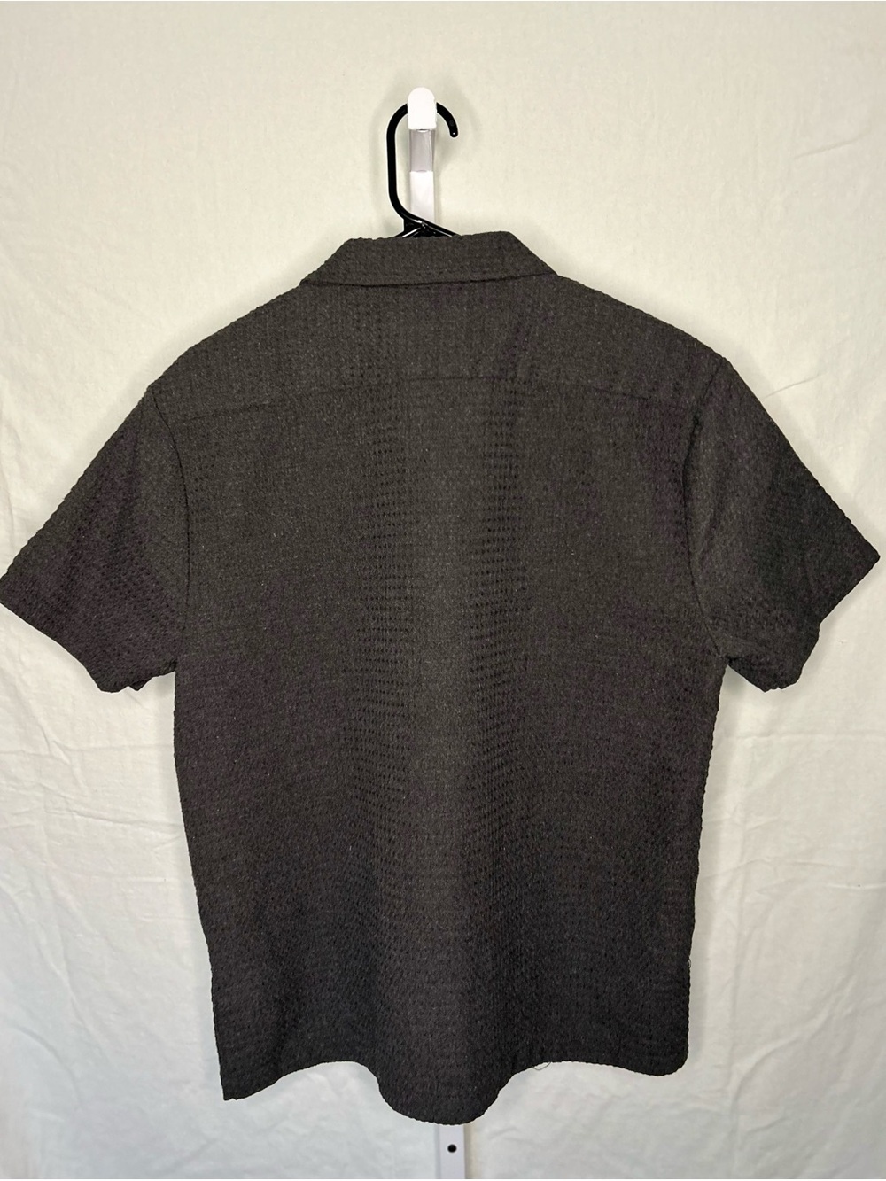 San Francisco Work Shirts Charcoal Grey Textured Woven Eyelet Camp Shirt Medium - Picture 3 of 8